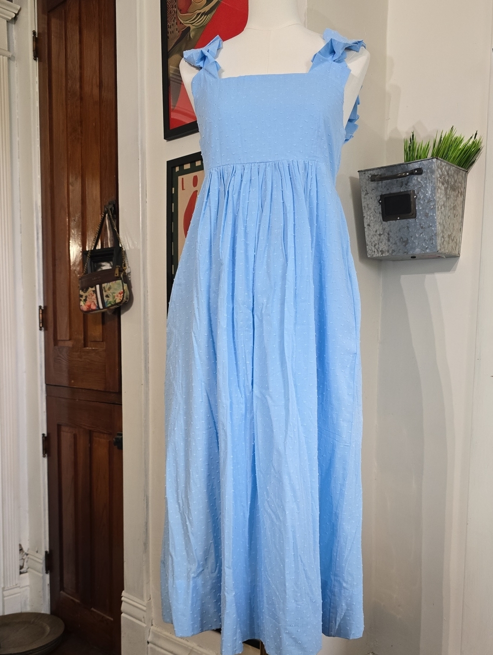 Lake Ruffle Sky Blue Tie-Shoulder Maxi Dress for Women